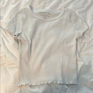 White Ribbed Short Sleeve Top